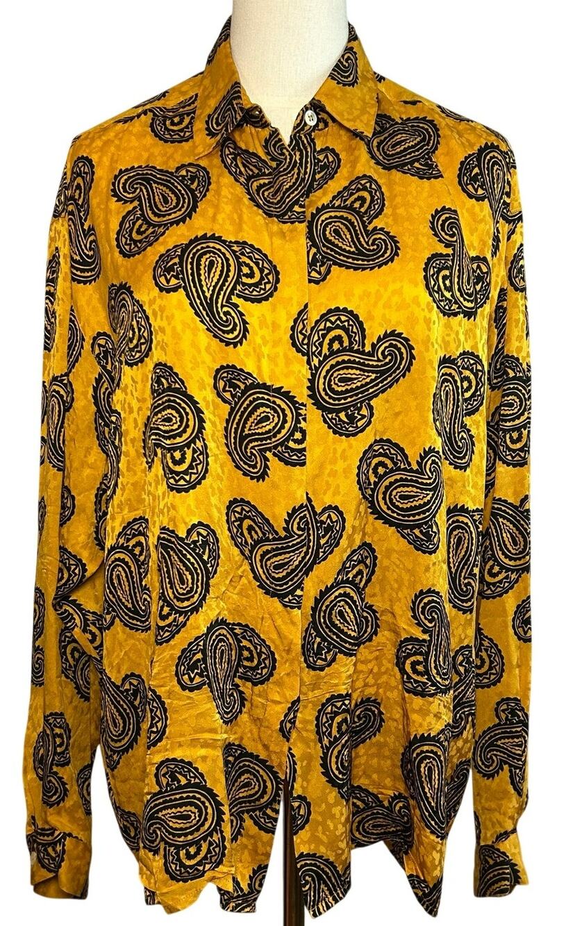 VTG 70s Saks Fifth Avenue Psychedelic Silk Paisley Dagger Shirt Whimsygoth Large